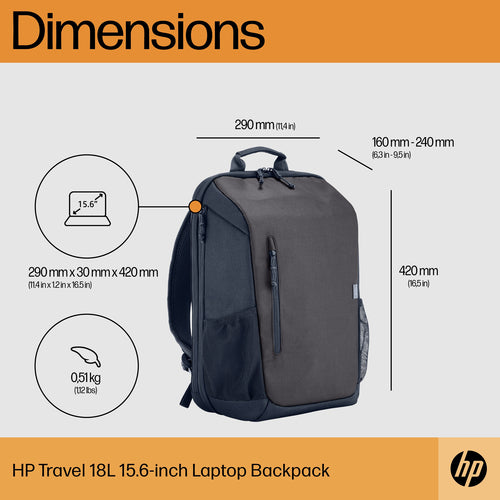HP Travel 18 Liter 15.6 Iron Grey Laptop Backpack HP Travel 18 Liter 15.6 Iron Grey Laptop Backpack